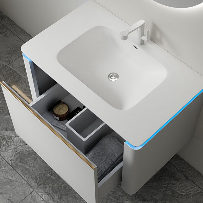 Modern Metal White Wall Mount Bathroom Sink Vanity Faucet Included with Mirror Clearhalo 'Bathroom Remodel & Bathroom Fixtures' 'Bathroom Vanities' 'bathroom_vanities' 'Home Improvement' 'home_improvement' 'home_improvement_bathroom_vanities' 7715172