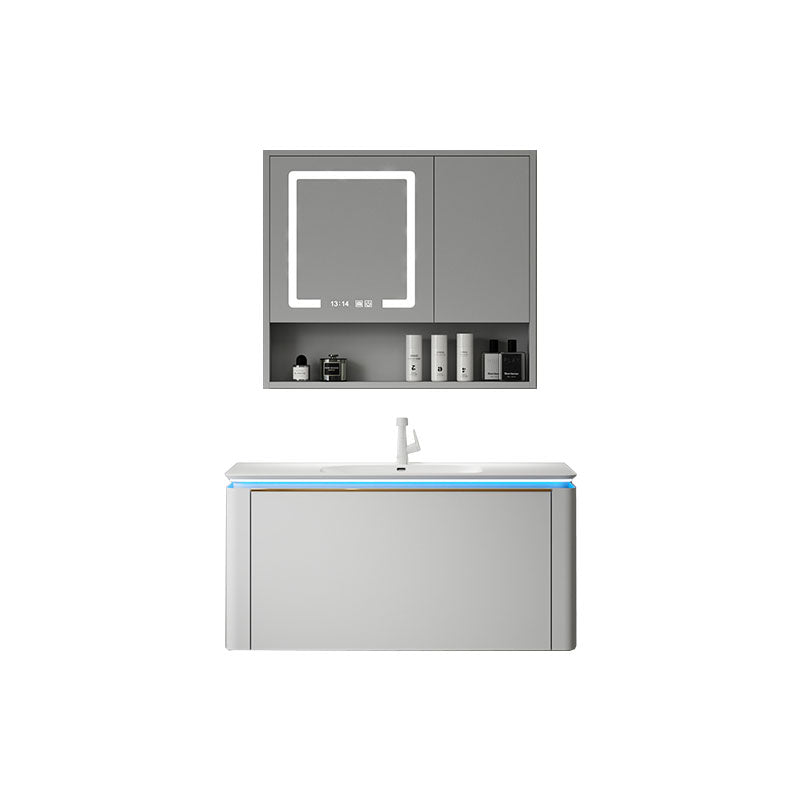 Modern Metal White Wall Mount Bathroom Sink Vanity Faucet Included with Mirror Vanity & Faucet & Mirror Cabinet 36"L x 19"W x 18"H Clearhalo 'Bathroom Remodel & Bathroom Fixtures' 'Bathroom Vanities' 'bathroom_vanities' 'Home Improvement' 'home_improvement' 'home_improvement_bathroom_vanities' 7715186