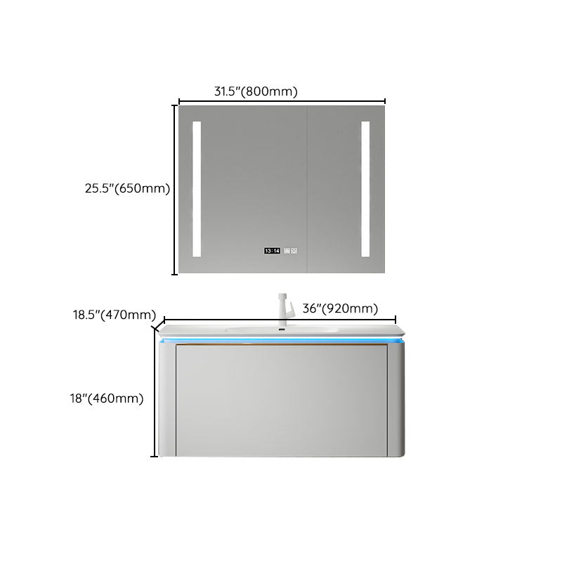 Modern Metal White Wall Mount Bathroom Sink Vanity Faucet Included with Mirror Clearhalo 'Bathroom Remodel & Bathroom Fixtures' 'Bathroom Vanities' 'bathroom_vanities' 'Home Improvement' 'home_improvement' 'home_improvement_bathroom_vanities' 7715197