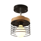 Iron Drum Cage Flush Ceiling Light Rotatable 1 Light Simple Stylish Ceiling Lamp for Balcony Clearhalo 'Ceiling Lights' 'Close To Ceiling Lights' 'Close to ceiling' 'Semi-flushmount' Lighting' 771578
