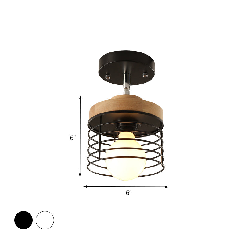 Iron Drum Cage Flush Ceiling Light Rotatable 1 Light Simple Stylish Ceiling Lamp for Balcony Clearhalo 'Ceiling Lights' 'Close To Ceiling Lights' 'Close to ceiling' 'Semi-flushmount' Lighting' 771580