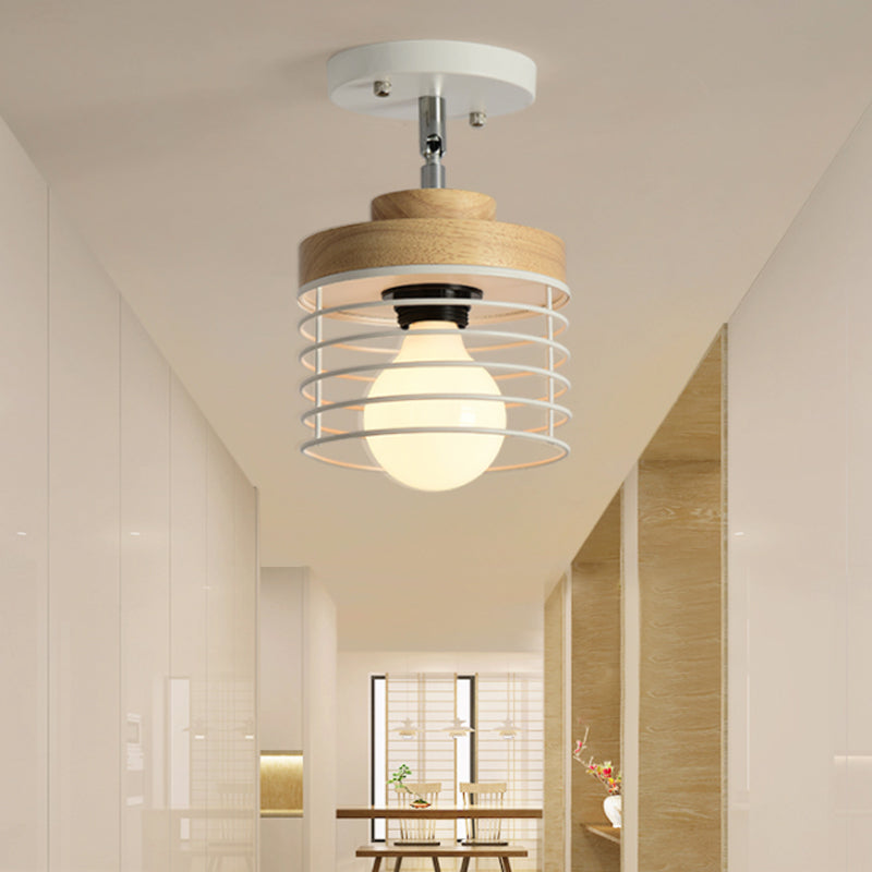 Iron Drum Cage Flush Ceiling Light Rotatable 1 Light Simple Stylish Ceiling Lamp for Balcony Clearhalo 'Ceiling Lights' 'Close To Ceiling Lights' 'Close to ceiling' 'Semi-flushmount' Lighting' 771582