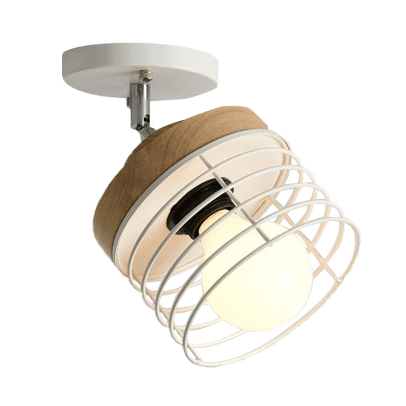 Iron Drum Cage Flush Ceiling Light Rotatable 1 Light Simple Stylish Ceiling Lamp for Balcony Clearhalo 'Ceiling Lights' 'Close To Ceiling Lights' 'Close to ceiling' 'Semi-flushmount' Lighting' 771583