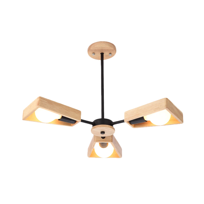 Rotatable Modern Trapezoid Chandelier Wooden Multi-Head Pendant Light for Dining Room Clearhalo 'Carpenter Chandeliers' 'Ceiling Lights' 'Chandeliers' 'Industrial' 'Modern Chandeliers' 'Modern' Lighting' 771586