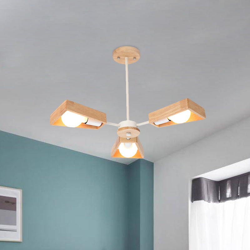 Rotatable Modern Trapezoid Chandelier Wooden Multi-Head Pendant Light for Dining Room Clearhalo 'Carpenter Chandeliers' 'Ceiling Lights' 'Chandeliers' 'Industrial' 'Modern Chandeliers' 'Modern' Lighting' 771590