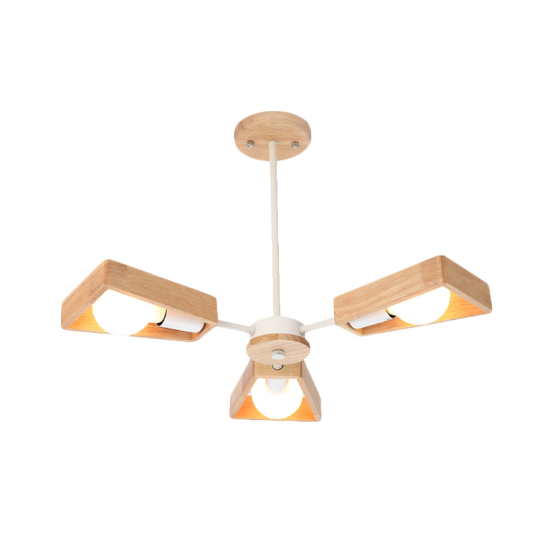 Rotatable Modern Trapezoid Chandelier Wooden Multi-Head Pendant Light for Dining Room Clearhalo 'Carpenter Chandeliers' 'Ceiling Lights' 'Chandeliers' 'Industrial' 'Modern Chandeliers' 'Modern' Lighting' 771591