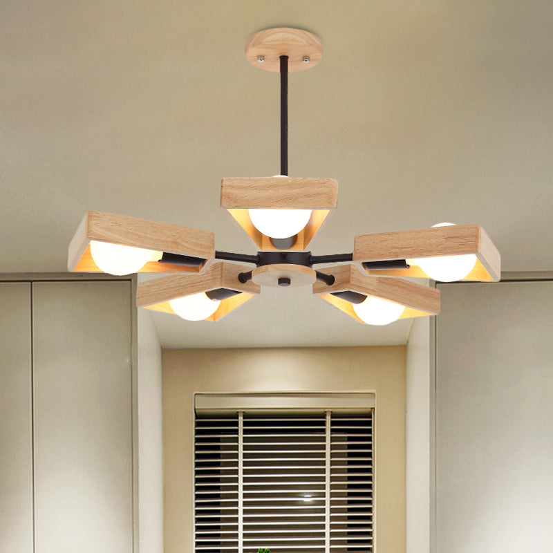 Rotatable Modern Trapezoid Chandelier Wooden Multi-Head Pendant Light for Dining Room 5 Black Clearhalo 'Carpenter Chandeliers' 'Ceiling Lights' 'Chandeliers' 'Industrial' 'Modern Chandeliers' 'Modern' Lighting' 771592