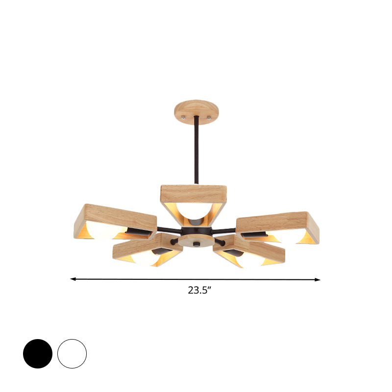 Rotatable Modern Trapezoid Chandelier Wooden Multi-Head Pendant Light for Dining Room Clearhalo 'Carpenter Chandeliers' 'Ceiling Lights' 'Chandeliers' 'Industrial' 'Modern Chandeliers' 'Modern' Lighting' 771595