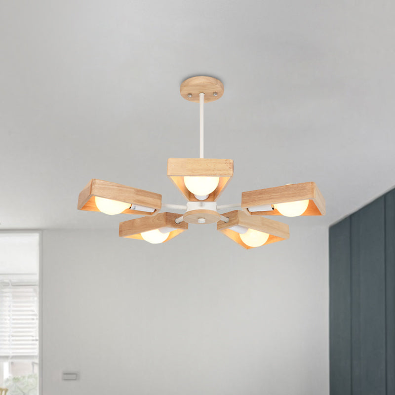 Rotatable Modern Trapezoid Chandelier Wooden Multi-Head Pendant Light for Dining Room Clearhalo 'Carpenter Chandeliers' 'Ceiling Lights' 'Chandeliers' 'Industrial' 'Modern Chandeliers' 'Modern' Lighting' 771597_a67f9d52-153c-493b-b9f3-d7874c2dfe93