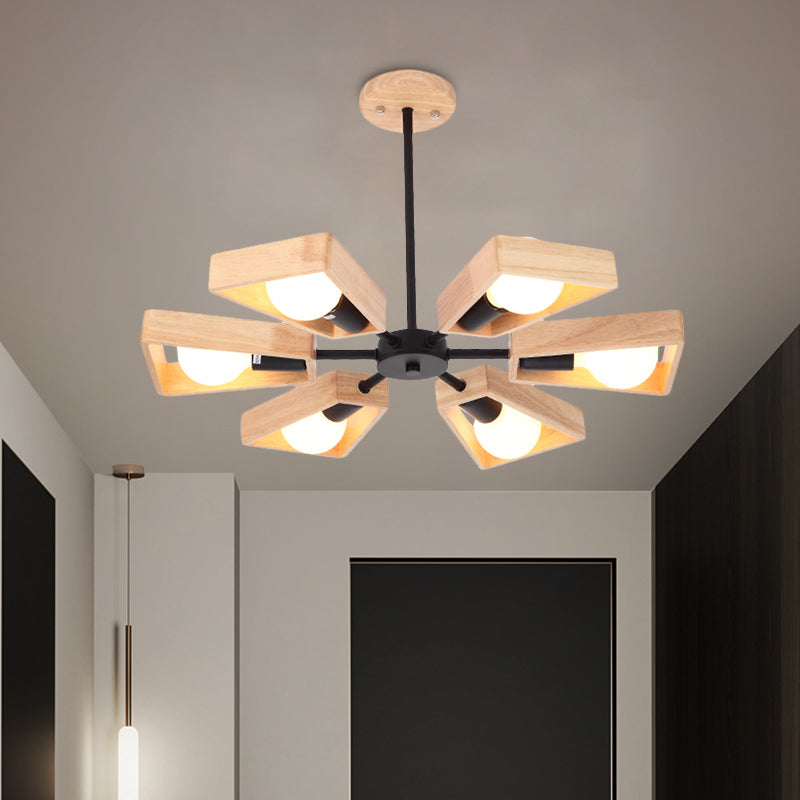 Rotatable Modern Trapezoid Chandelier Wooden Multi-Head Pendant Light for Dining Room 6 Black Clearhalo 'Carpenter Chandeliers' 'Ceiling Lights' 'Chandeliers' 'Industrial' 'Modern Chandeliers' 'Modern' Lighting' 771599