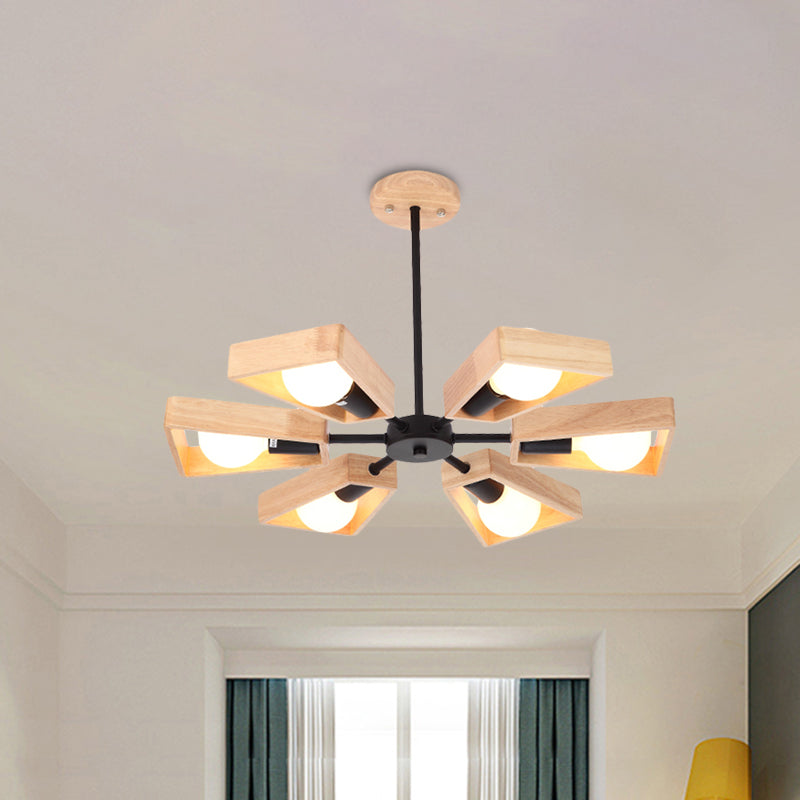 Rotatable Modern Trapezoid Chandelier Wooden Multi-Head Pendant Light for Dining Room Clearhalo 'Carpenter Chandeliers' 'Ceiling Lights' 'Chandeliers' 'Industrial' 'Modern Chandeliers' 'Modern' Lighting' 771600_b00421c3-5ab8-4df0-88dd-b47c93c14120