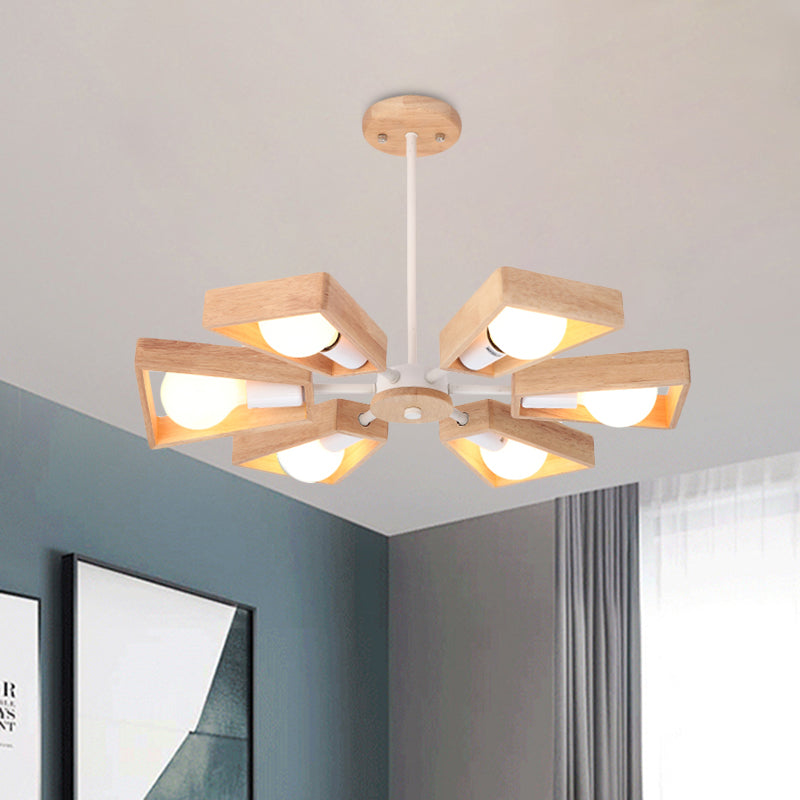 Rotatable Modern Trapezoid Chandelier Wooden Multi-Head Pendant Light for Dining Room 6 White Clearhalo 'Carpenter Chandeliers' 'Ceiling Lights' 'Chandeliers' 'Industrial' 'Modern Chandeliers' 'Modern' Lighting' 771603