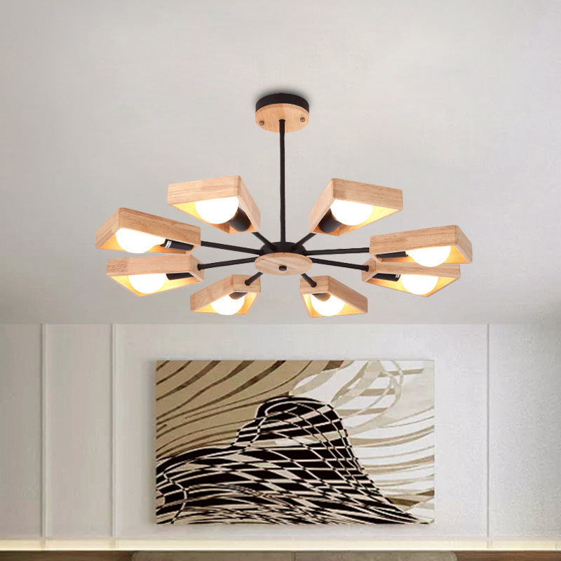Rotatable Modern Trapezoid Chandelier Wooden Multi-Head Pendant Light for Dining Room 8 Black Clearhalo 'Carpenter Chandeliers' 'Ceiling Lights' 'Chandeliers' 'Industrial' 'Modern Chandeliers' 'Modern' Lighting' 771606