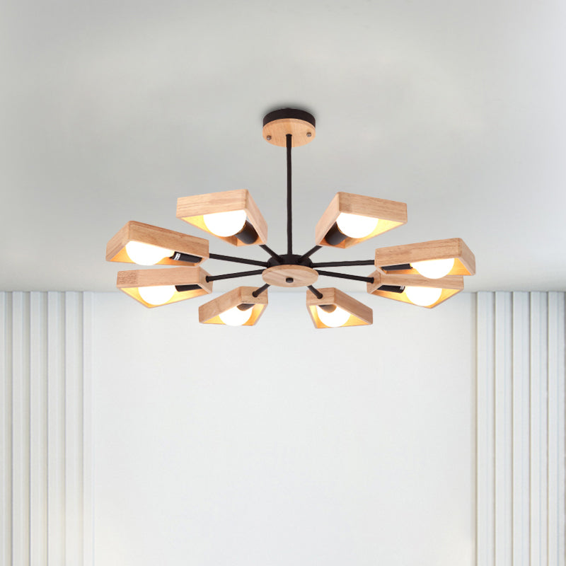 Rotatable Modern Trapezoid Chandelier Wooden Multi-Head Pendant Light for Dining Room Clearhalo 'Carpenter Chandeliers' 'Ceiling Lights' 'Chandeliers' 'Industrial' 'Modern Chandeliers' 'Modern' Lighting' 771607