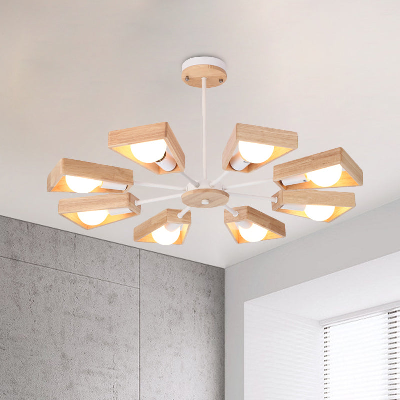 Rotatable Modern Trapezoid Chandelier Wooden Multi-Head Pendant Light for Dining Room 8 White Clearhalo 'Carpenter Chandeliers' 'Ceiling Lights' 'Chandeliers' 'Industrial' 'Modern Chandeliers' 'Modern' Lighting' 771610