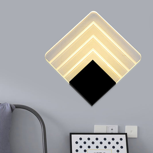 5.5"/8" Wide Square LED Wall Sconce Simplicity Acrylic LED Aged Silver/Black Wall Light Sconce Black Clearhalo 'Modern wall lights' 'Modern' 'Wall Lamps & Sconces' 'Wall Lights' Lighting' 771825