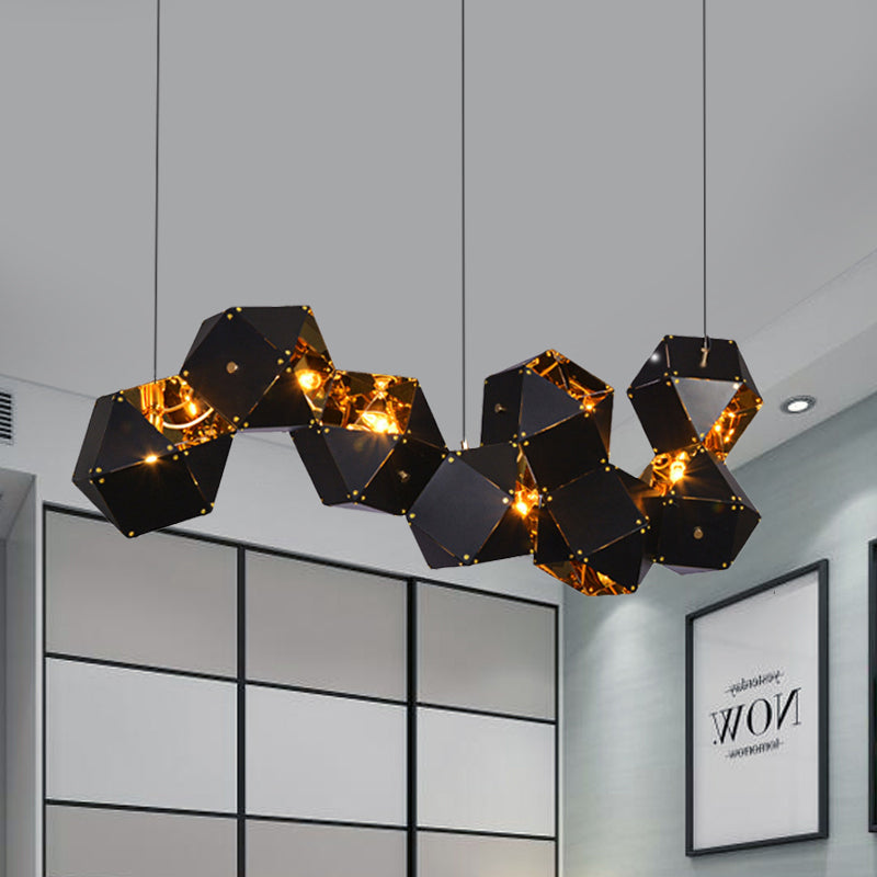 8/12 Heads Multifaceted Metal Chandelier Light Modern Black/White Dining Room Pendant Light Fixture 8 Black Clearhalo 'Ceiling Lights' 'Chandeliers' 'Modern Chandeliers' 'Modern' Lighting' 771884