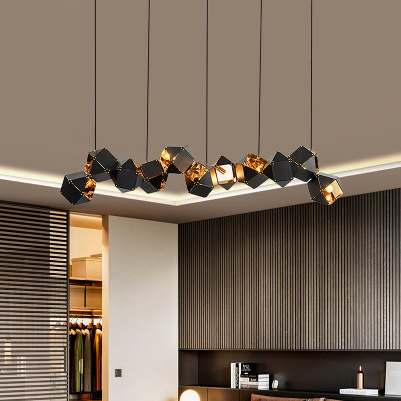 8/12 Heads Multifaceted Metal Chandelier Light Modern Black/White Dining Room Pendant Light Fixture Clearhalo 'Ceiling Lights' 'Chandeliers' 'Modern Chandeliers' 'Modern' Lighting' 771899