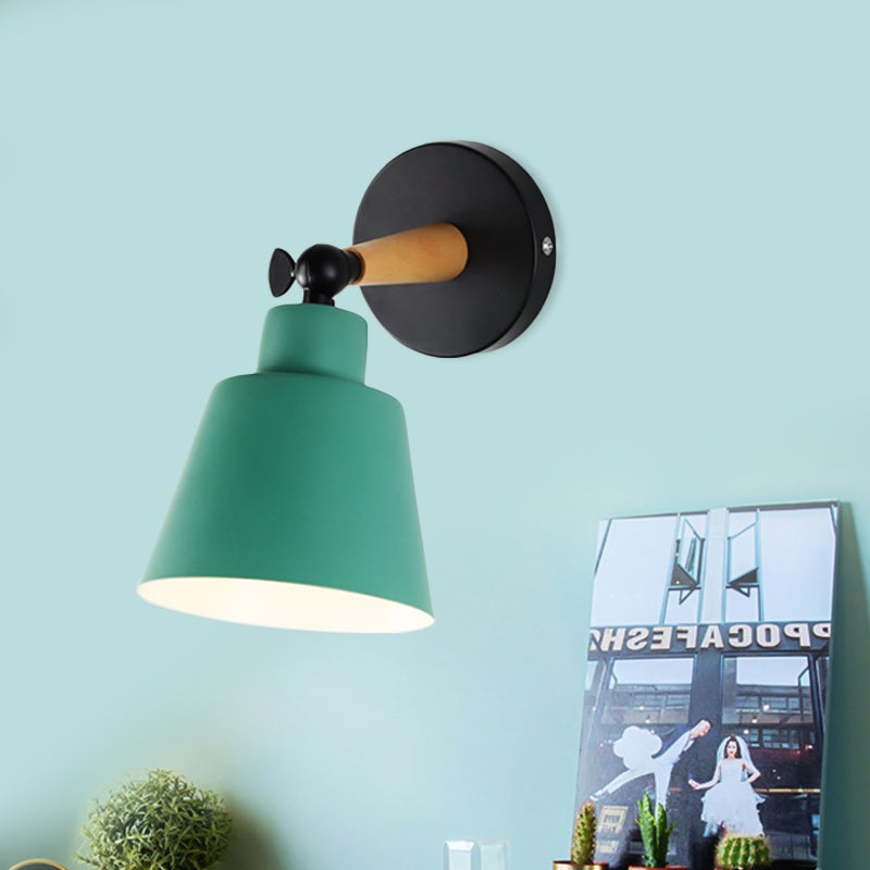 Macaron Loft Bucket Sconce Light Rotatable One Head Metal Wall Lamp for Restaurant Hotel Green Clearhalo 'Wall Lamps & Sconces' 'Wall Lights' Lighting' 772014