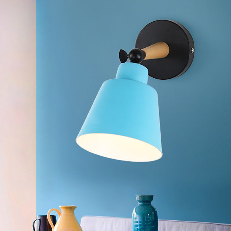 Macaron Loft Bucket Sconce Light Rotatable One Head Metal Wall Lamp for Restaurant Hotel Blue Clearhalo 'Wall Lamps & Sconces' 'Wall Lights' Lighting' 772018