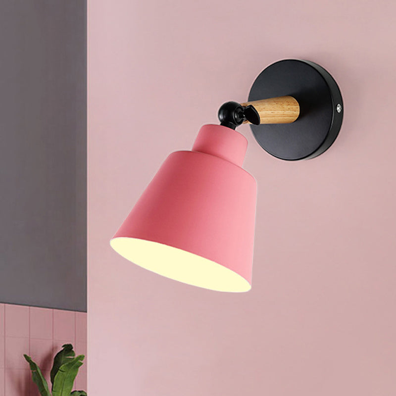 Macaron Loft Bucket Sconce Light Rotatable One Head Metal Wall Lamp for Restaurant Hotel Pink Clearhalo 'Wall Lamps & Sconces' 'Wall Lights' Lighting' 772026
