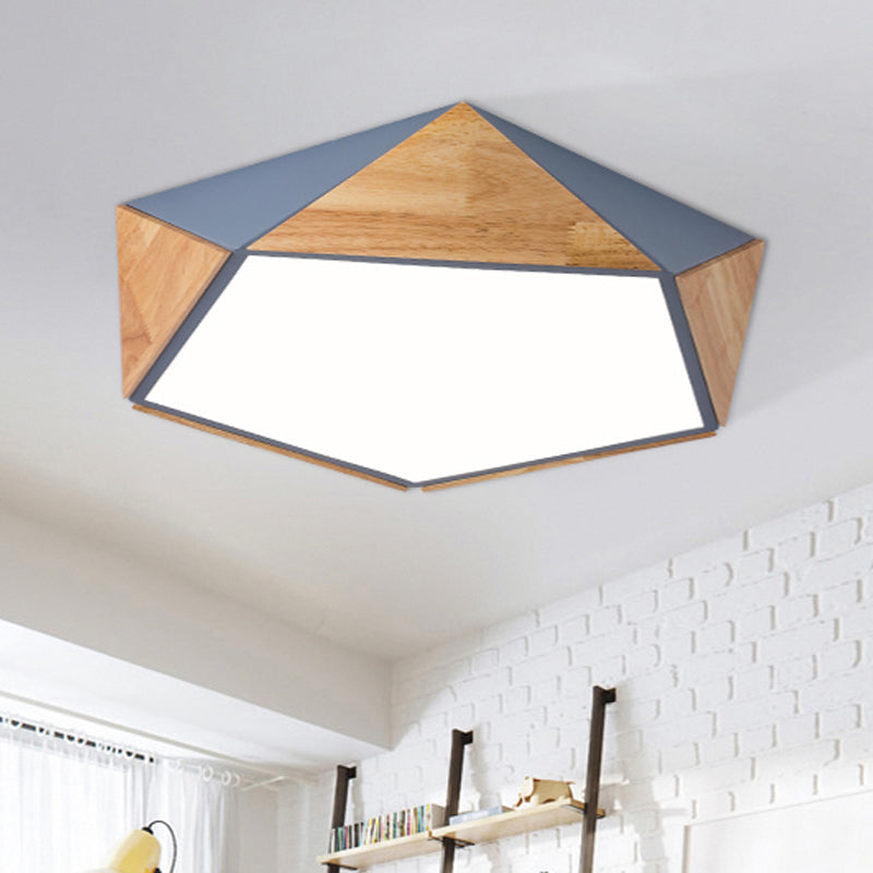 Flat Pentagon Ceiling Mount Light Macaron Stylish Wood LED Flush Light for Kids Bedroom Grey Clearhalo 'Ceiling Lights' 'Close To Ceiling Lights' 'Close to ceiling' 'Flush mount' Lighting' 772030