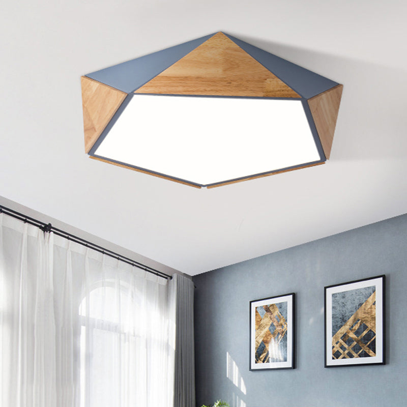 Flat Pentagon Ceiling Mount Light Macaron Stylish Wood LED Flush Light for Kids Bedroom Clearhalo 'Ceiling Lights' 'Close To Ceiling Lights' 'Close to ceiling' 'Flush mount' Lighting' 772031