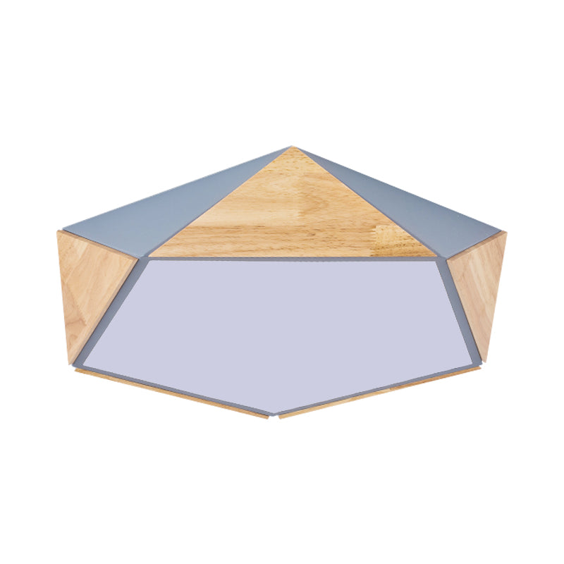 Flat Pentagon Ceiling Mount Light Macaron Stylish Wood LED Flush Light for Kids Bedroom Clearhalo 'Ceiling Lights' 'Close To Ceiling Lights' 'Close to ceiling' 'Flush mount' Lighting' 772033