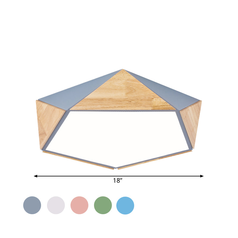 Flat Pentagon Ceiling Mount Light Macaron Stylish Wood LED Flush Light for Kids Bedroom Clearhalo 'Ceiling Lights' 'Close To Ceiling Lights' 'Close to ceiling' 'Flush mount' Lighting' 772034
