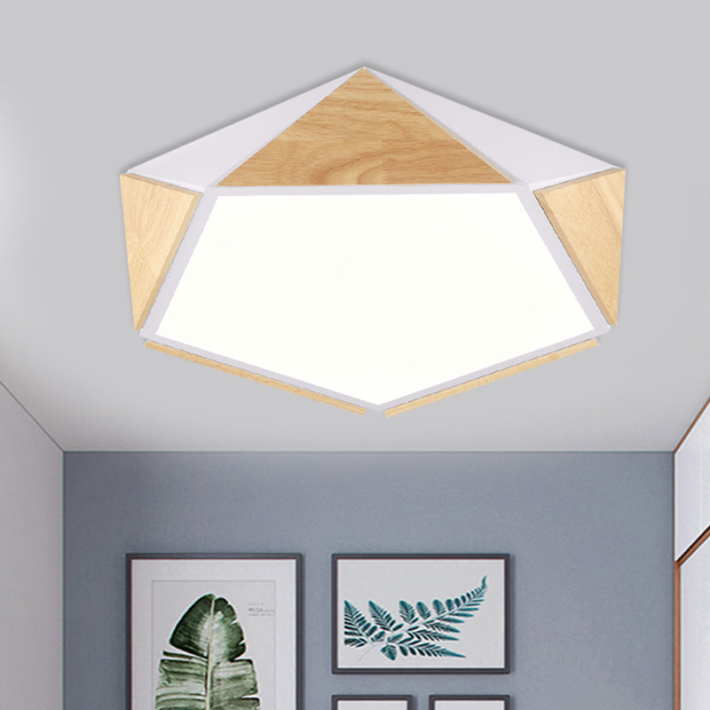 Flat Pentagon Ceiling Mount Light Macaron Stylish Wood LED Flush Light for Kids Bedroom White Clearhalo 'Ceiling Lights' 'Close To Ceiling Lights' 'Close to ceiling' 'Flush mount' Lighting' 772035