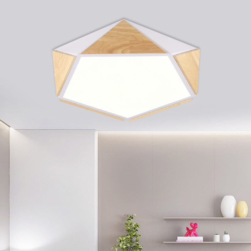 Flat Pentagon Ceiling Mount Light Macaron Stylish Wood LED Flush Light for Kids Bedroom Clearhalo 'Ceiling Lights' 'Close To Ceiling Lights' 'Close to ceiling' 'Flush mount' Lighting' 772036