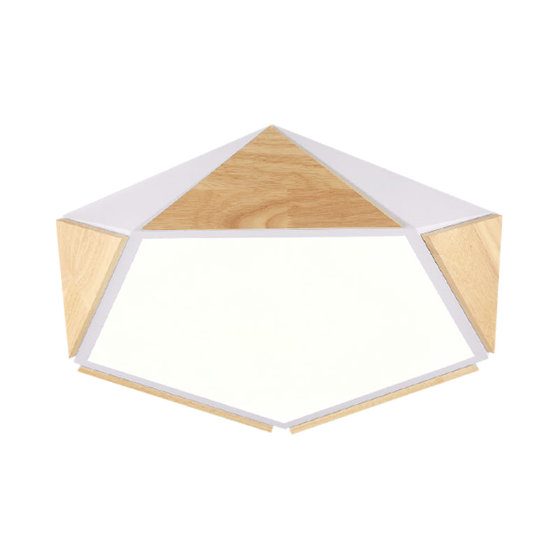 Flat Pentagon Ceiling Mount Light Macaron Stylish Wood LED Flush Light for Kids Bedroom Clearhalo 'Ceiling Lights' 'Close To Ceiling Lights' 'Close to ceiling' 'Flush mount' Lighting' 772037