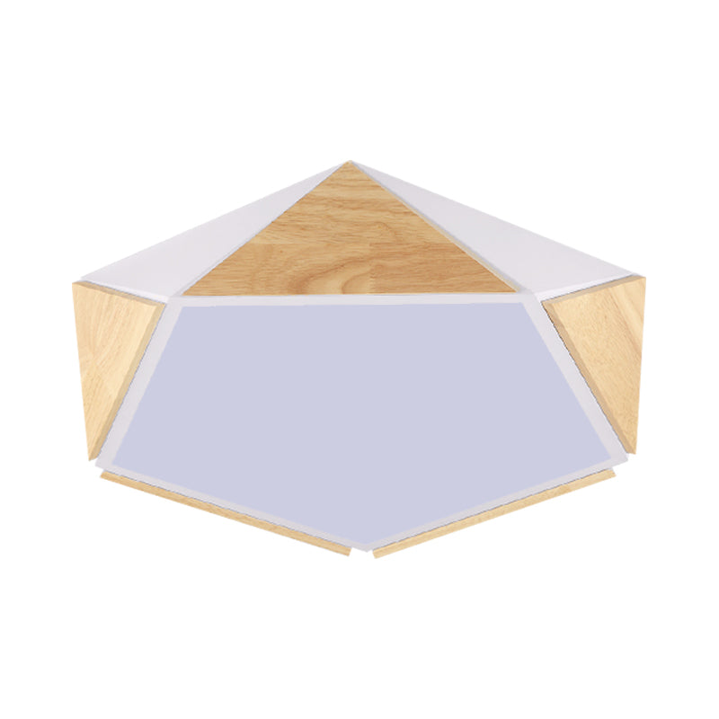 Flat Pentagon Ceiling Mount Light Macaron Stylish Wood LED Flush Light for Kids Bedroom Clearhalo 'Ceiling Lights' 'Close To Ceiling Lights' 'Close to ceiling' 'Flush mount' Lighting' 772038