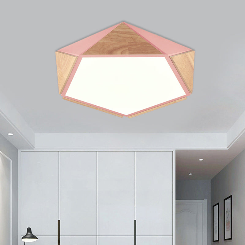Flat Pentagon Ceiling Mount Light Macaron Stylish Wood LED Flush Light for Kids Bedroom Clearhalo 'Ceiling Lights' 'Close To Ceiling Lights' 'Close to ceiling' 'Flush mount' Lighting' 772040