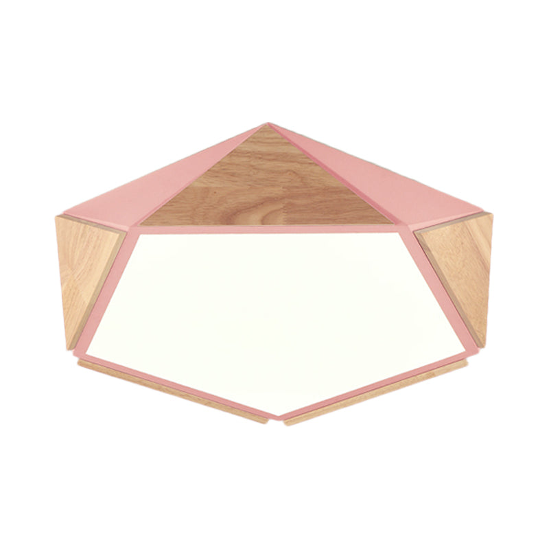 Flat Pentagon Ceiling Mount Light Macaron Stylish Wood LED Flush Light for Kids Bedroom Clearhalo 'Ceiling Lights' 'Close To Ceiling Lights' 'Close to ceiling' 'Flush mount' Lighting' 772041