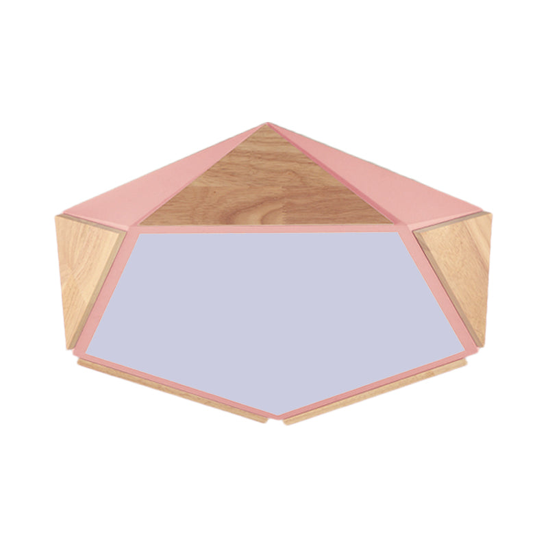Flat Pentagon Ceiling Mount Light Macaron Stylish Wood LED Flush Light for Kids Bedroom Clearhalo 'Ceiling Lights' 'Close To Ceiling Lights' 'Close to ceiling' 'Flush mount' Lighting' 772042