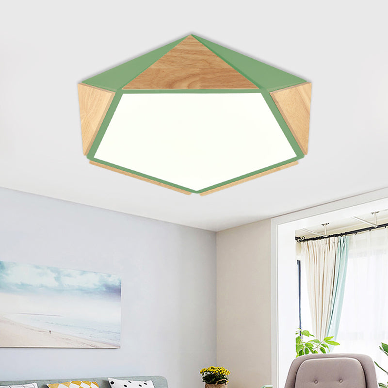 Flat Pentagon Ceiling Mount Light Macaron Stylish Wood LED Flush Light for Kids Bedroom Clearhalo 'Ceiling Lights' 'Close To Ceiling Lights' 'Close to ceiling' 'Flush mount' Lighting' 772044