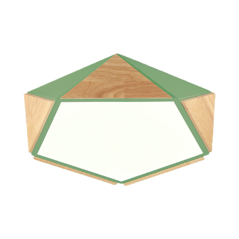Flat Pentagon Ceiling Mount Light Macaron Stylish Wood LED Flush Light for Kids Bedroom Clearhalo 'Ceiling Lights' 'Close To Ceiling Lights' 'Close to ceiling' 'Flush mount' Lighting' 772045