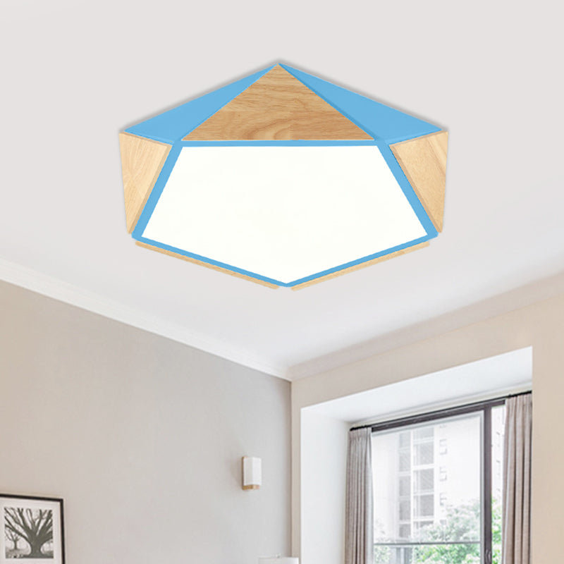 Flat Pentagon Ceiling Mount Light Macaron Stylish Wood LED Flush Light for Kids Bedroom Clearhalo 'Ceiling Lights' 'Close To Ceiling Lights' 'Close to ceiling' 'Flush mount' Lighting' 772048
