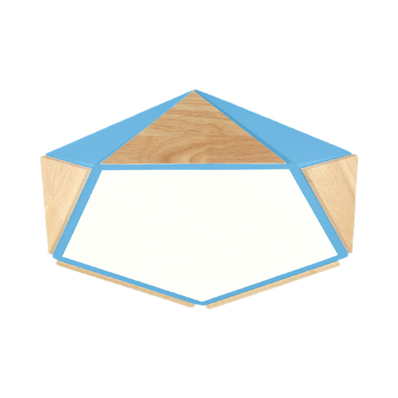 Flat Pentagon Ceiling Mount Light Macaron Stylish Wood LED Flush Light for Kids Bedroom Clearhalo 'Ceiling Lights' 'Close To Ceiling Lights' 'Close to ceiling' 'Flush mount' Lighting' 772049