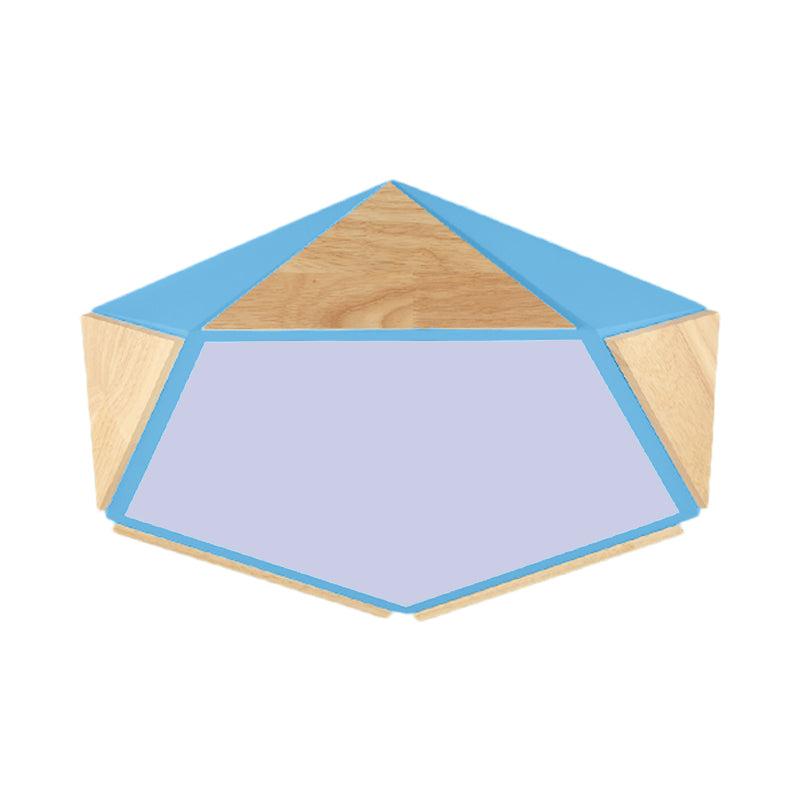 Flat Pentagon Ceiling Mount Light Macaron Stylish Wood LED Flush Light for Kids Bedroom Clearhalo 'Ceiling Lights' 'Close To Ceiling Lights' 'Close to ceiling' 'Flush mount' Lighting' 772050