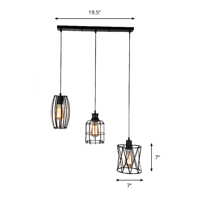 3 Bulbs Hanging Lamp Farmhouse Style Wire Guard Iron Pendant Light with Adjustable Cord in Black Finish Clearhalo 'Art Deco Pendants' 'Black' 'Cast Iron' 'Ceiling Lights' 'Ceramic' 'Crystal' 'Industrial Pendants' 'Industrial' 'Metal' 'Middle Century Pendants' 'Pendant Lights' 'Pendants' 'Rustic Pendants' 'Tiffany' Lighting' 772262