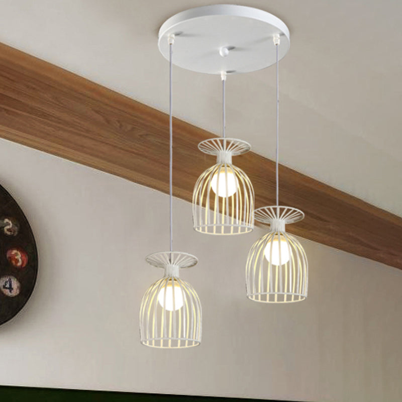 Metal Wine Glass Shade Hanging Light with Wire Guard Industrial 3 Heads Living Room Pendant Light in White Clearhalo 'Art Deco Pendants' 'Cast Iron' 'Ceiling Lights' 'Ceramic' 'Crystal' 'Industrial Pendants' 'Industrial' 'Metal' 'Middle Century Pendants' 'Pendant Lights' 'Pendants' 'Tiffany' Lighting' 772278