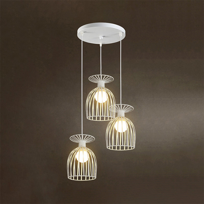 Metal Wine Glass Shade Hanging Light with Wire Guard Industrial 3 Heads Living Room Pendant Light in White Clearhalo 'Art Deco Pendants' 'Cast Iron' 'Ceiling Lights' 'Ceramic' 'Crystal' 'Industrial Pendants' 'Industrial' 'Metal' 'Middle Century Pendants' 'Pendant Lights' 'Pendants' 'Tiffany' Lighting' 772280