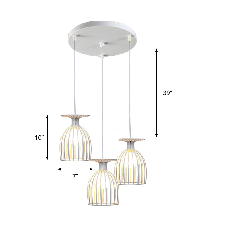 Metal Wine Glass Shade Hanging Light with Wire Guard Industrial 3 Heads Living Room Pendant Light in White Clearhalo 'Art Deco Pendants' 'Cast Iron' 'Ceiling Lights' 'Ceramic' 'Crystal' 'Industrial Pendants' 'Industrial' 'Metal' 'Middle Century Pendants' 'Pendant Lights' 'Pendants' 'Tiffany' Lighting' 772281