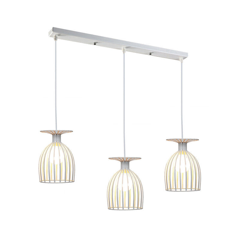 Metal Wine Glass Shade Hanging Light with Wire Guard Industrial 3 Heads Living Room Pendant Light in White Clearhalo 'Art Deco Pendants' 'Cast Iron' 'Ceiling Lights' 'Ceramic' 'Crystal' 'Industrial Pendants' 'Industrial' 'Metal' 'Middle Century Pendants' 'Pendant Lights' 'Pendants' 'Tiffany' Lighting' 772284