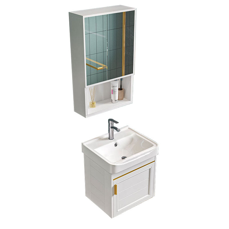 Single White Modern Bath Vanity Metal Base Wall Mount Sink Vanity Vanity & Faucet & Mirror Cabinet 17"L x 14"W x 16"H Square Mirror Clearhalo 'Bathroom Remodel & Bathroom Fixtures' 'Bathroom Vanities' 'bathroom_vanities' 'Home Improvement' 'home_improvement' 'home_improvement_bathroom_vanities' 7725127