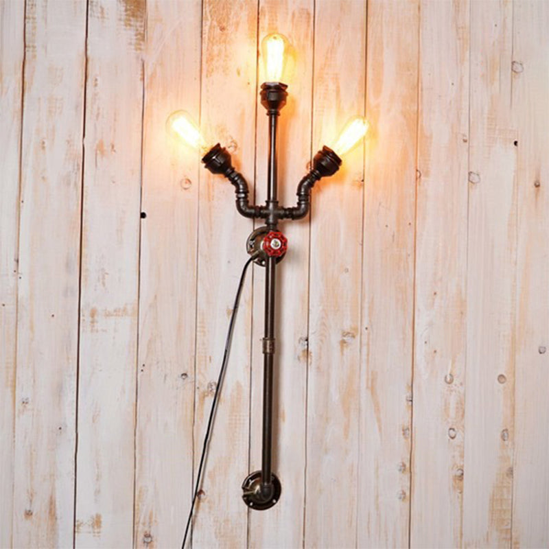 Steampunk Exposed Sconce Lighting 3 Lights Metallic Wall Lighting Fixture with Trident Pipe in Bronze Clearhalo 'Art deco wall lights' 'Cast Iron' 'Glass' 'Industrial wall lights' 'Industrial' 'Middle century wall lights' 'Modern' 'Rustic wall lights' 'Tiffany' 'Traditional wall lights' 'Wall Lamps & Sconces' 'Wall Lights' Lighting' 773124