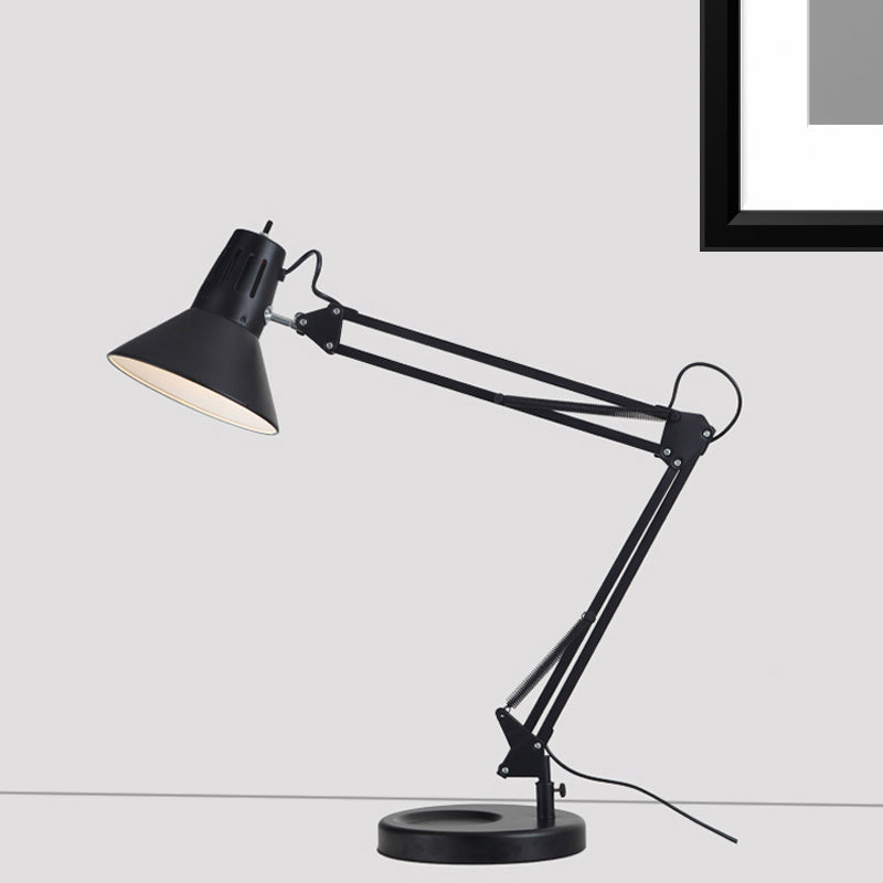 Metallic Black Reading Light Conic Shade 1 Bulb Industrial Style Standing Desk Light with Adjustable Arm Clearhalo 'Desk Lamps' 'Lamps' Lighting' 773172