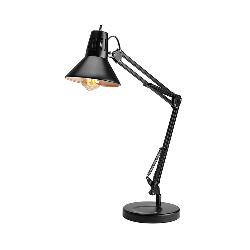 Metallic Black Reading Light Conic Shade 1 Bulb Industrial Style Standing Desk Light with Adjustable Arm Clearhalo 'Desk Lamps' 'Lamps' Lighting' 773173